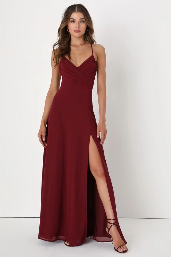 Event Ready Burgundy Backless Lace-Up Maxi Dress | Lulus (US)