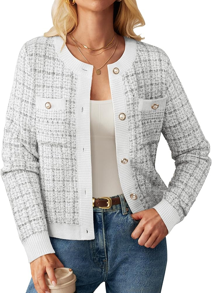 GRACE KARIN Womens Open Front Button Down Long Sleeve Texture Knit Cardigan Sweaters with Pockets | Amazon (US)