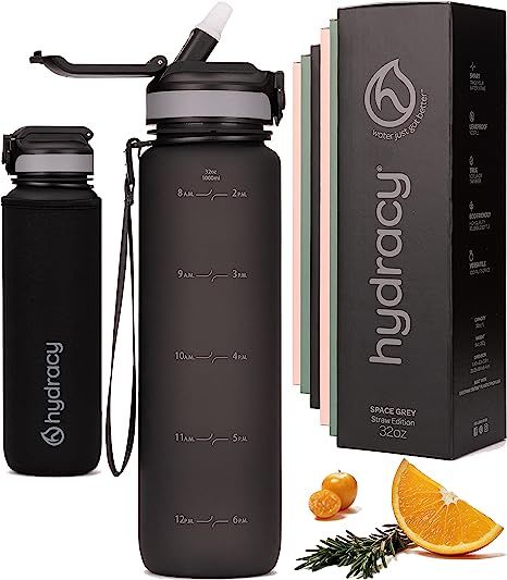 Hydracy Water Bottle with Time Marker and Straw - Large 1 Liter 32 Oz BPA Free Water Bottle -Leak... | Amazon (US)