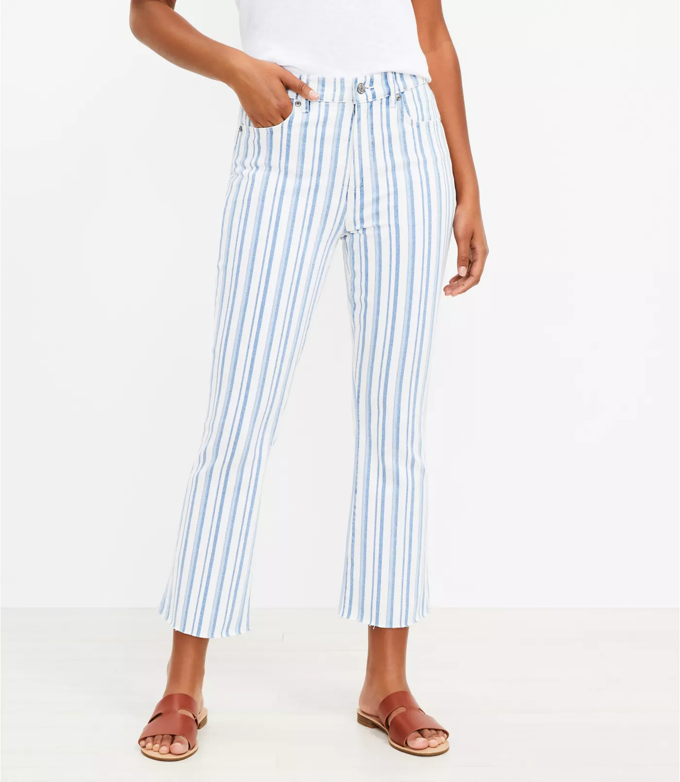 Fresh Cut High Rise Kick Crop Jeans in Stripe | LOFT