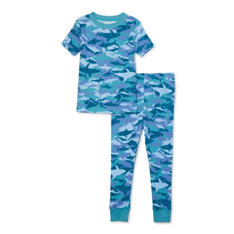 Wonder Nation Toddler Short-Sleeve Long Pants Snug-Fit Cotton Pajama Set, 2-Piece, Sizes 12M-5T | Walmart (US)