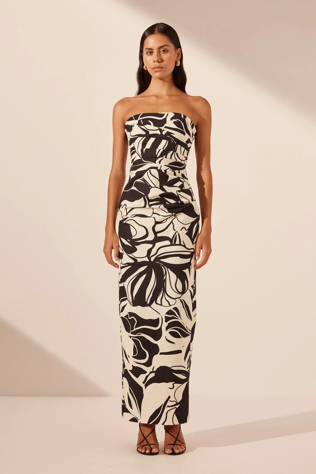 Azize Strapless Draped Maxi Dress | Cream/Black | Dresses | Shona Joy | Shona Joy