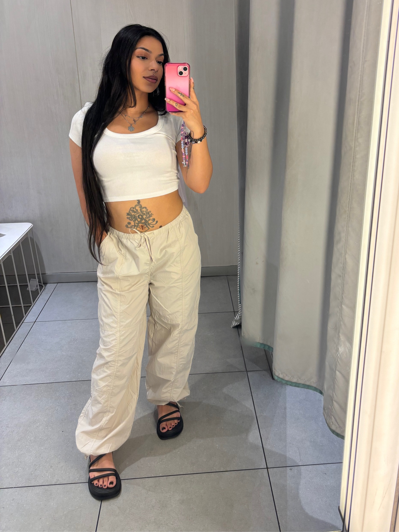 So in love with these pants for the summer. 💙☀️ | sandals, neutral fashion, neutral style, casual style, street style, street fashion, parachute pants 

#LTKFindsUnder50 #LTKFindsUnder100