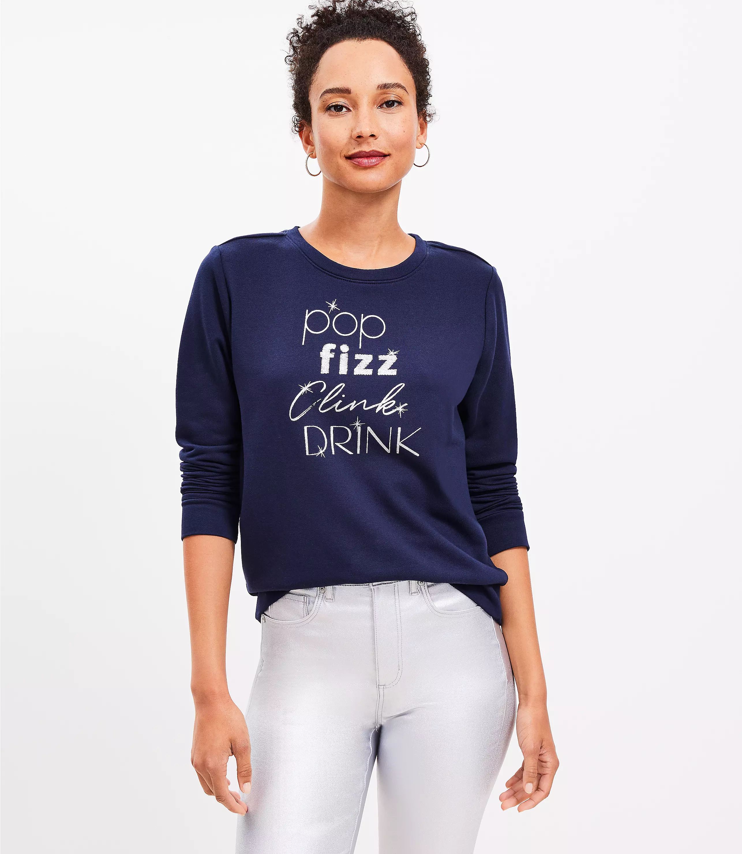 Champagne Pop Shimmer Cozy Sweatshirt | LOFT