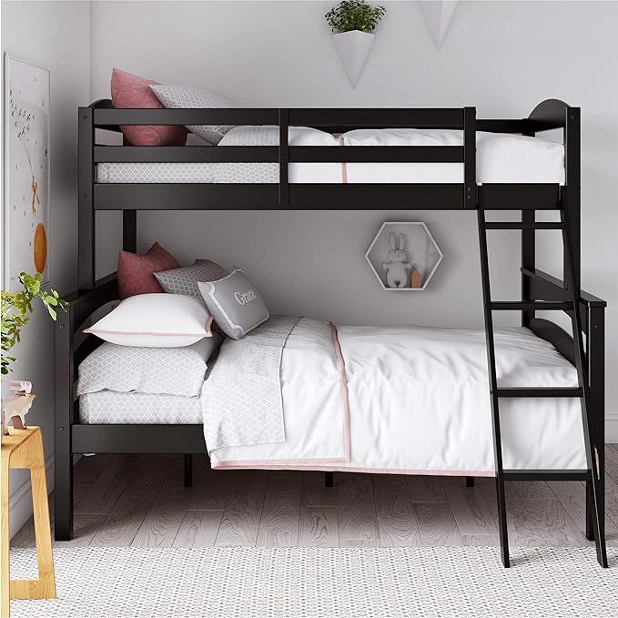 Dorel Living Brady Solid Wood Bunk Beds Twin Over Full with Ladder and Guard Rail, Black | Amazon (US)
