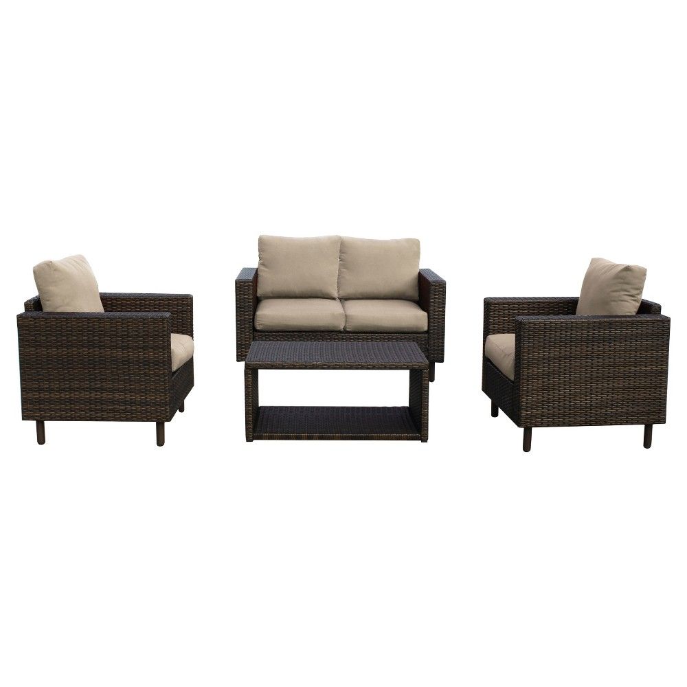 Draper 4pc All-Weather Wicker Patio Chat Set - Tan - Leisure Made | Target