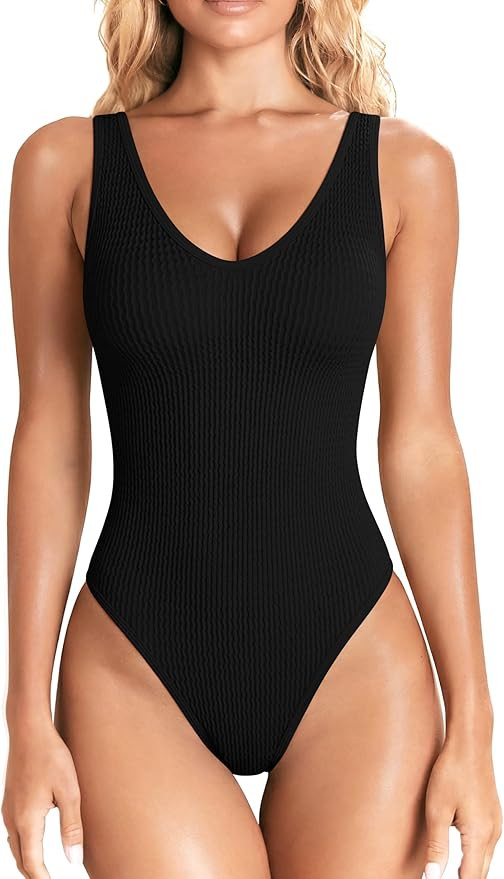 OQQ Women’s Tummy Control One Piece Swimsuit – Crinkle Textured Swimwear Full Coverage Slimmi... | Amazon (US)