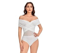 SOLY HUX Women's Criss Cross Sheer Mesh Wrap Off The Shoulder Skinny Elegant Bodysuit | Amazon (US)