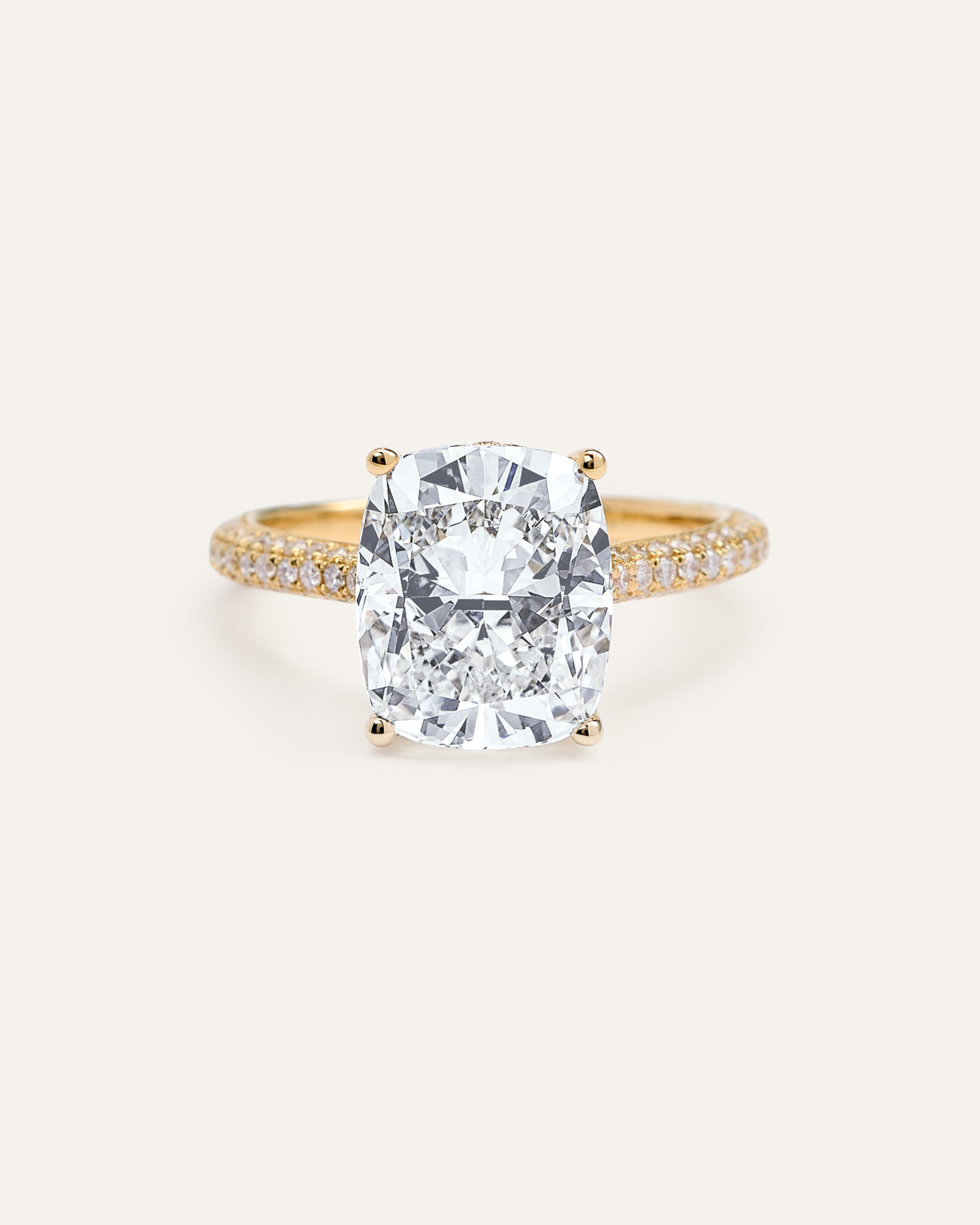 Quince | Women's Lab Grown Diamond Elongated Cushion Pave Cathedral Engagement Ring 5ctw in Yellow Gold, Size 5 | Quince