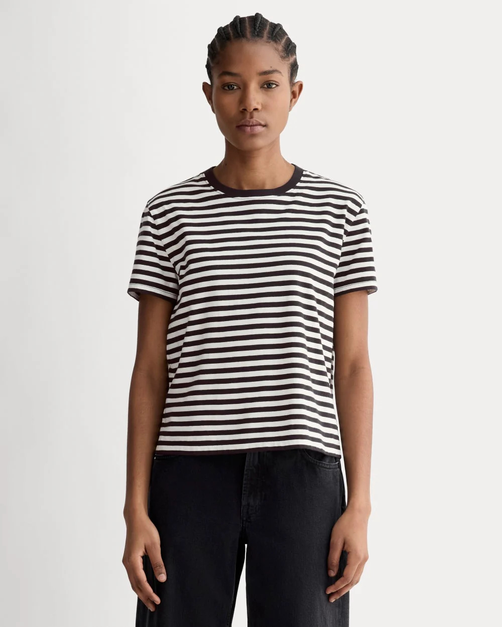 The Box-Cut Tee in Essential Cotton | Black / Bone | No Pocket | Everlane