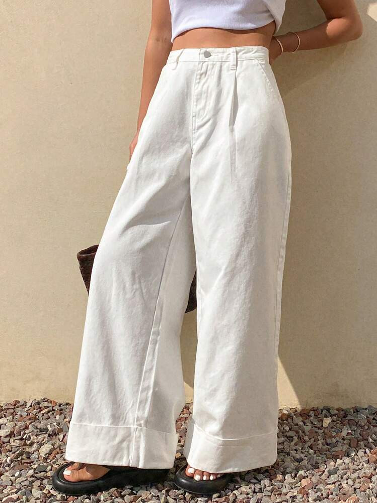 Livesso Jeans En Denim Décontractés Amples De Couleur Unie Pour Femmes, Nouvelle Arrivée Du Printemps | SHEIN