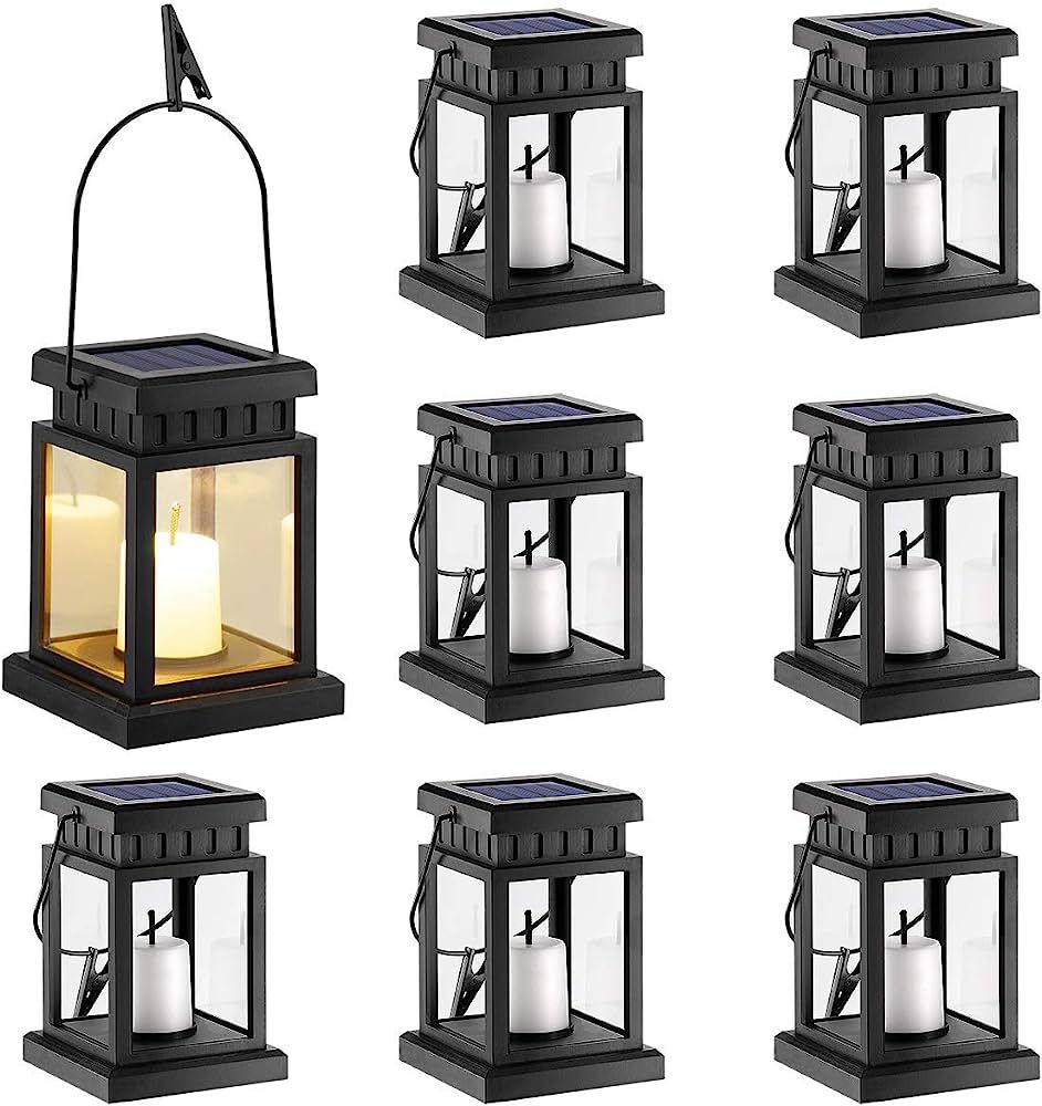 GIGALUMI 8 Pack Solar Hanging Lantern Outdoor, Candle Effect Light with Stakes for Garden, Patio,... | Amazon (US)