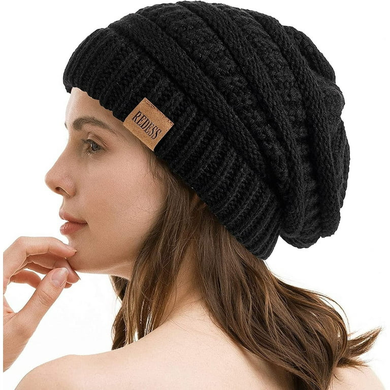 REDESS Slouchy Black Beanie Hat for Women Winter Warm Knit Cap | Walmart (US)