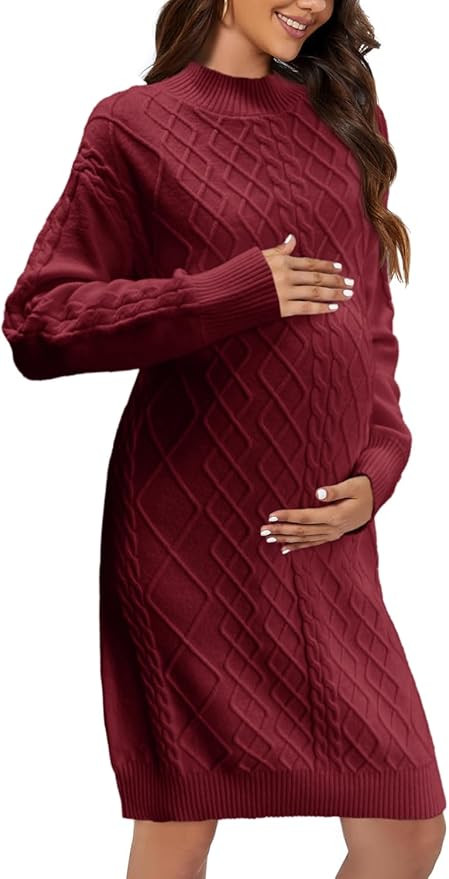 Saodimallsu Womens Maternity Sweater Dress Cable Knit Sexy Bodycon Crew Neck Long Sleeve Fall Min... | Amazon (US)