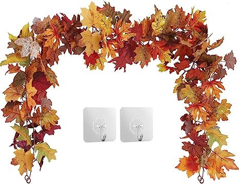 Amazon.com: 2 Pack Fall Maple Leaf Garland Hanging Fall Leaves Vine Artificial Autumn Garland Tha... | Amazon (US)