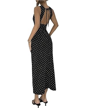 Verdusa Women's Polka Dots Tie Back Bodycon Dresses Backless Long Tank Dress | Amazon (US)