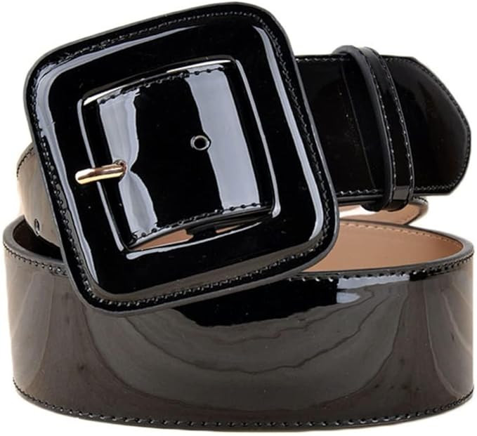 GALPADA Genuine Leather Belt: Retro Wide Patent Leather Belt with Square Buckle, Wide High Waist ... | Amazon (US)