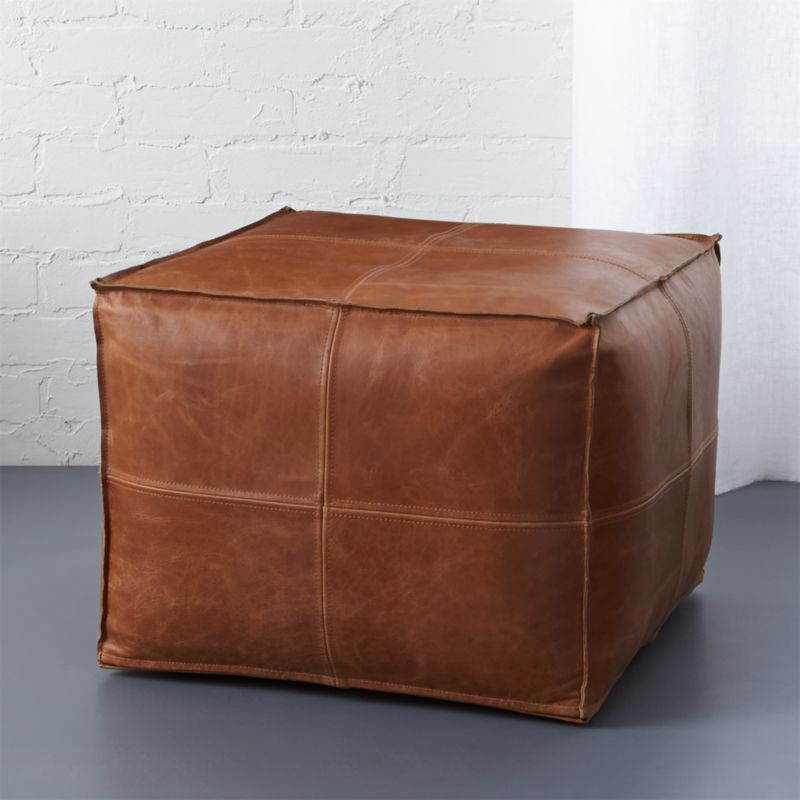 Brown Leather Pouf + Reviews | CB2 | CB2