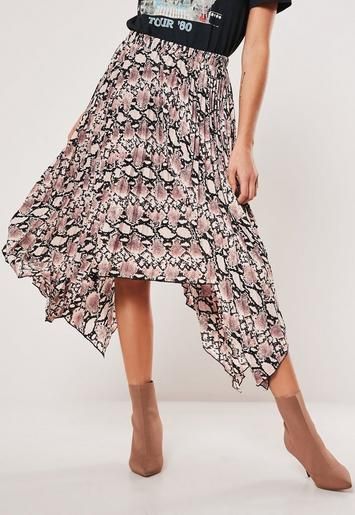 tall taupe snake print pleated midi skirt | Missguided (US & CA)
