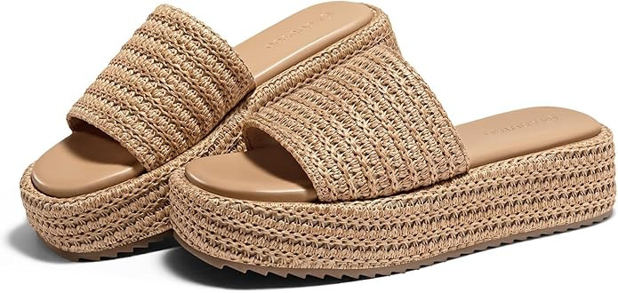 Coutgo Womens Platform Sandals Raffia Espadrilles Slip on Open Toe Cute Boho Summer Beach Slide S... | Amazon (US)