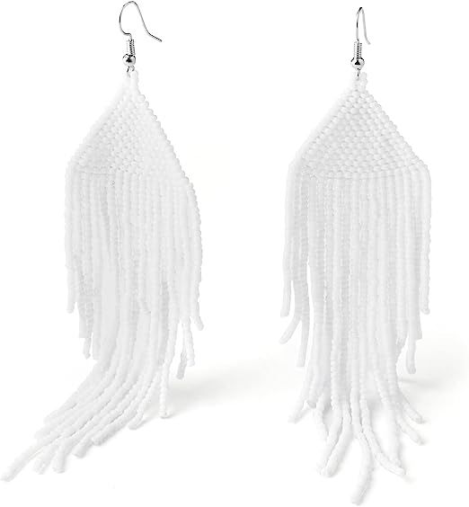 Handmade Beaded Tassel Earrings - Boho Drop Fringe Earrings for Women Girls, Native American Indi... | Amazon (US)