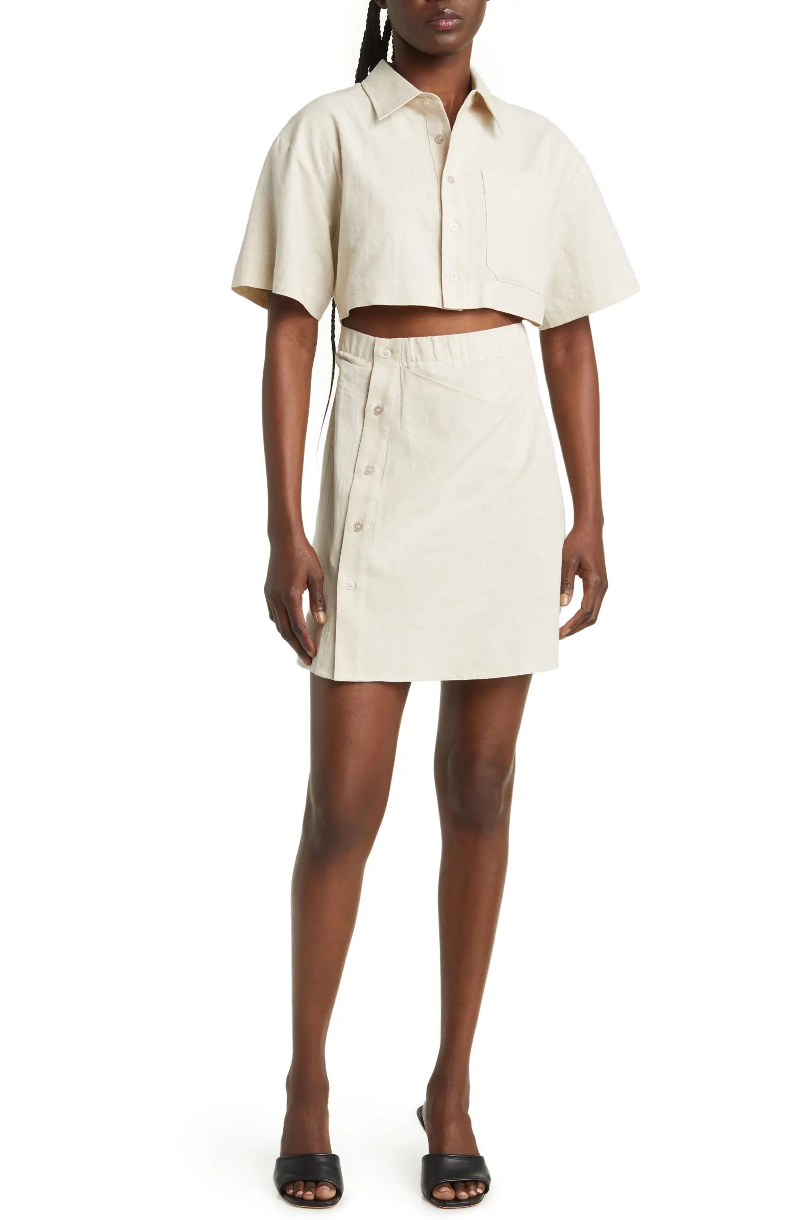 Cutout Cotton & Linen Mini Shirtdress | Nordstrom