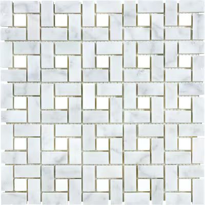 Satori  Carrara Pinwheel 12-in x 12-in Polished Natural Stone Marble Basketweave Marble Look Wal... | Lowe's