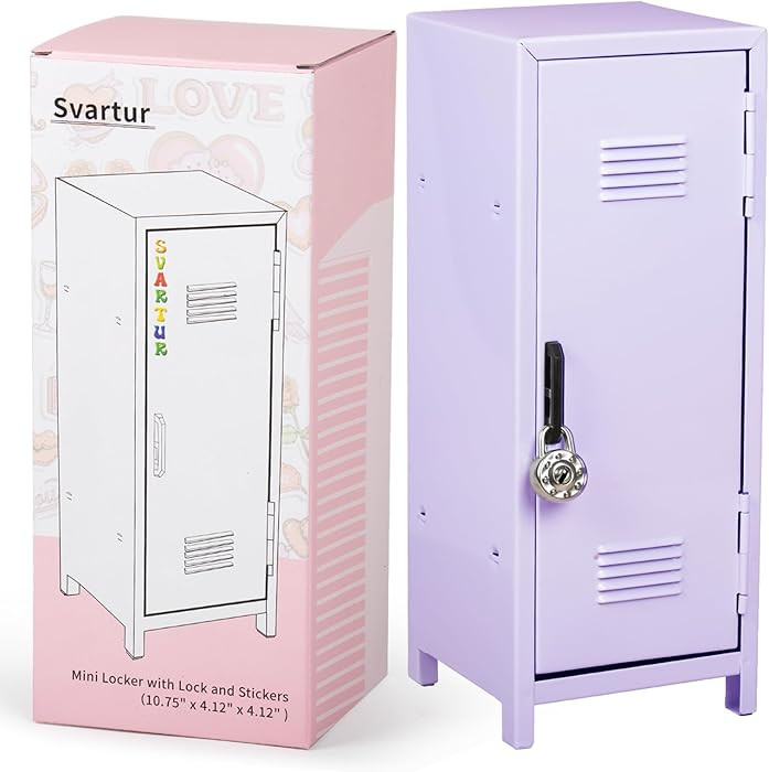 Svartur Mini Locker with Lock & Keys, Stickers, Metal Small Locker for Desktop, Girls Lockbox Des... | Amazon (US)