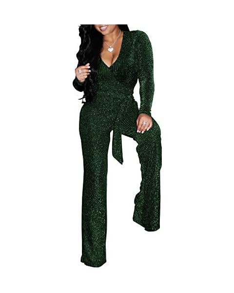 HannahZone Women's Sexy Sparkly Jumpsuits Clubwear Long Sleeve Elegant Party Rompers High Waisted... | Amazon (US)