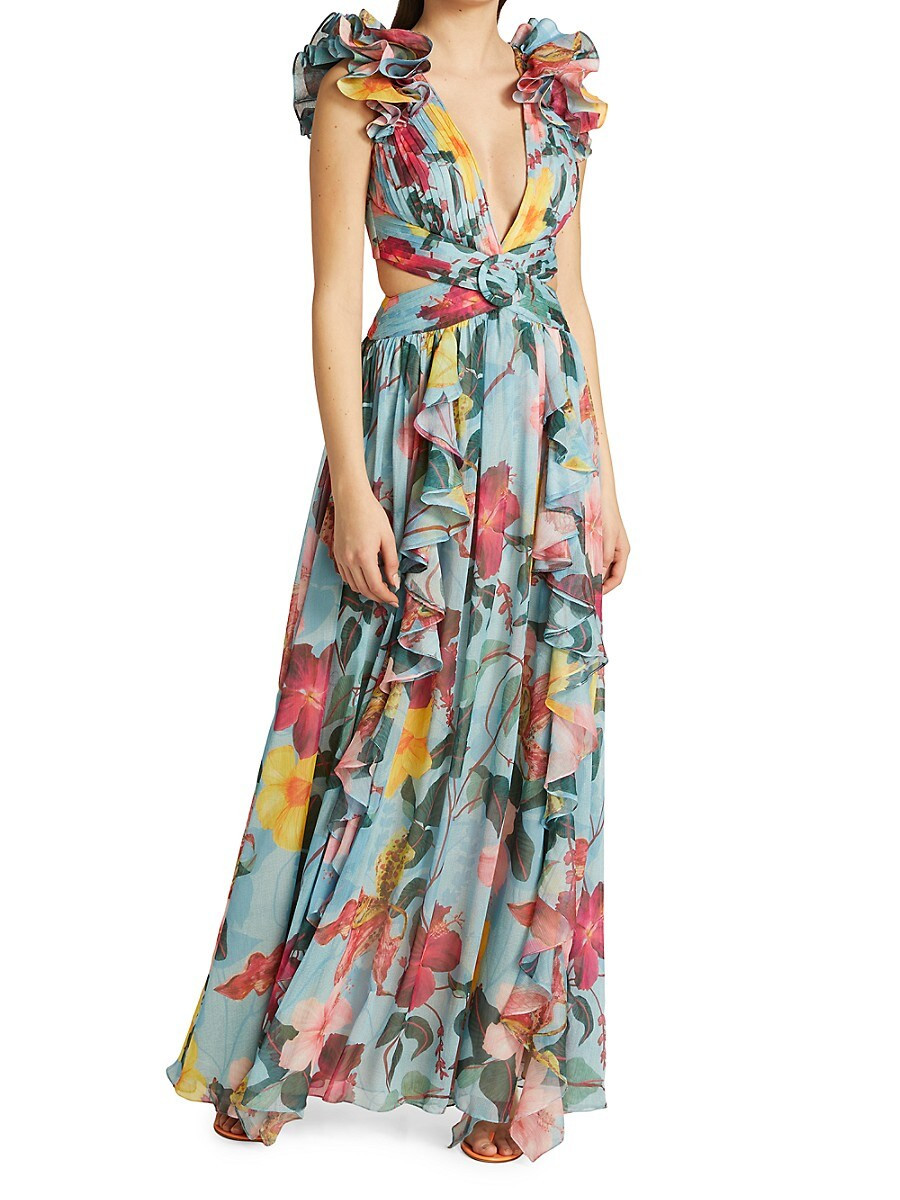 PatBO Women's Hibiscus Flutter Sleeve Maxi Dress - Celeste - Size 0 | Saks Fifth Avenue OFF 5TH