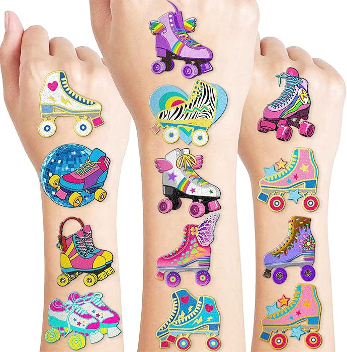 96 PCS Roller Skate Skating Pre-Cut Temporary Tattoos Themed Birthday Party Favors Decorations Su... | Amazon (US)