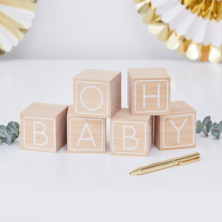 Ginger Ray Wooden Oh Baby Building Block Shower Guestbook Keepsake 6 Pack, Brown | Amazon (US)