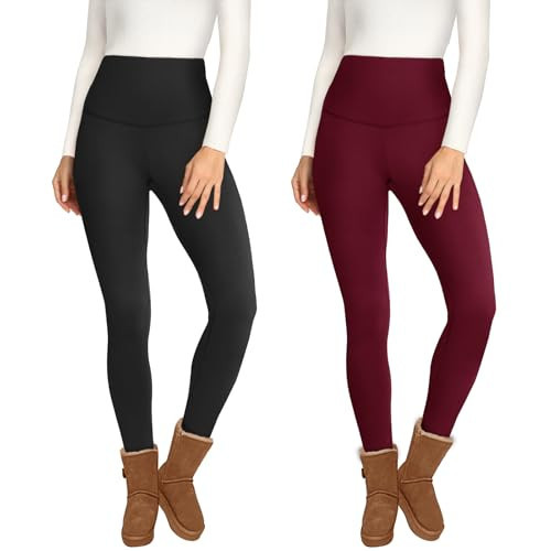 Opuntia 2 Pack Fleece Lined Leggings for Women - Thermal Winter Warm Tights Tummy Control High Waisted Workout Yoga Pants | Amazon (US)