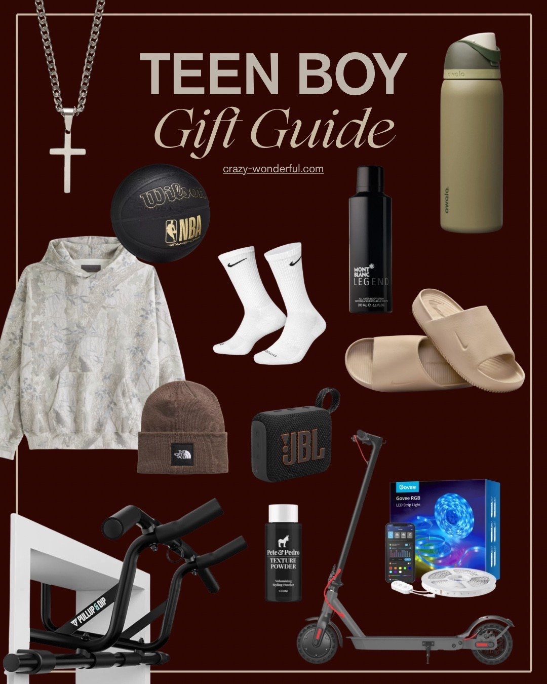 🎅🏼 Teen Boy Gift Guide 🎅🏼 

Probably the hardest person to shop for is a teenage boy. But this list has a gift for every teen boy on your list! 

Nike slides, Nike socks, men’s hoodie, LED strip lights, pull up bar, stainless cross necklace, men’s Owala water bottle, teen fragrance, Northface beanie, portable speaker, best hair powder 

#LTKHoliday #LTKGiftGuide