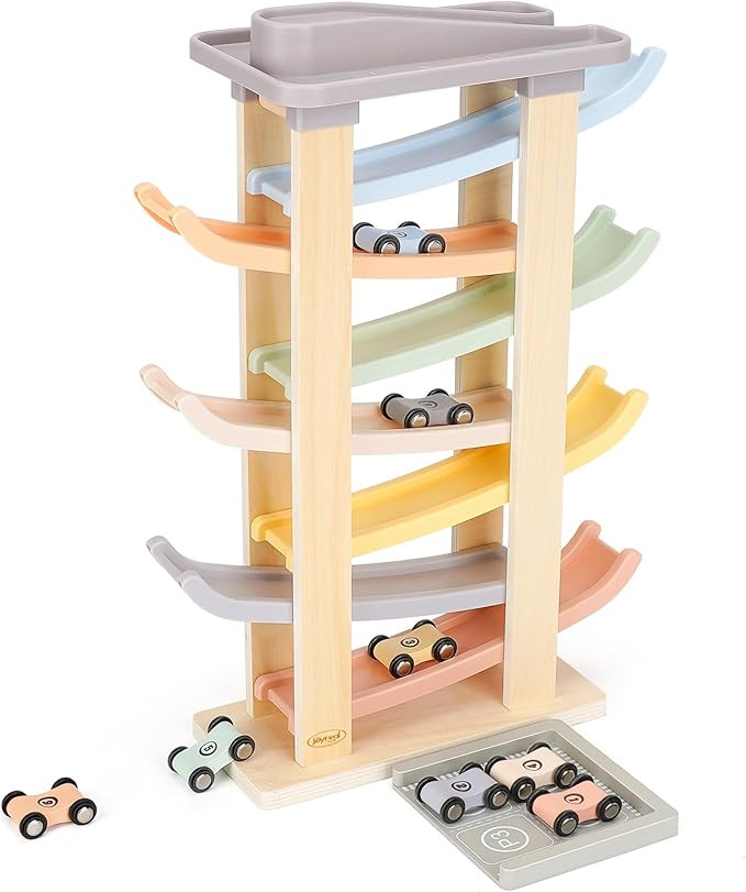 Joyreal Montessori Toddler Toys for 1 2 3 Year Old - 7 Level Wooden Car Ramp Racer Toys with 8 Mi... | Amazon (US)