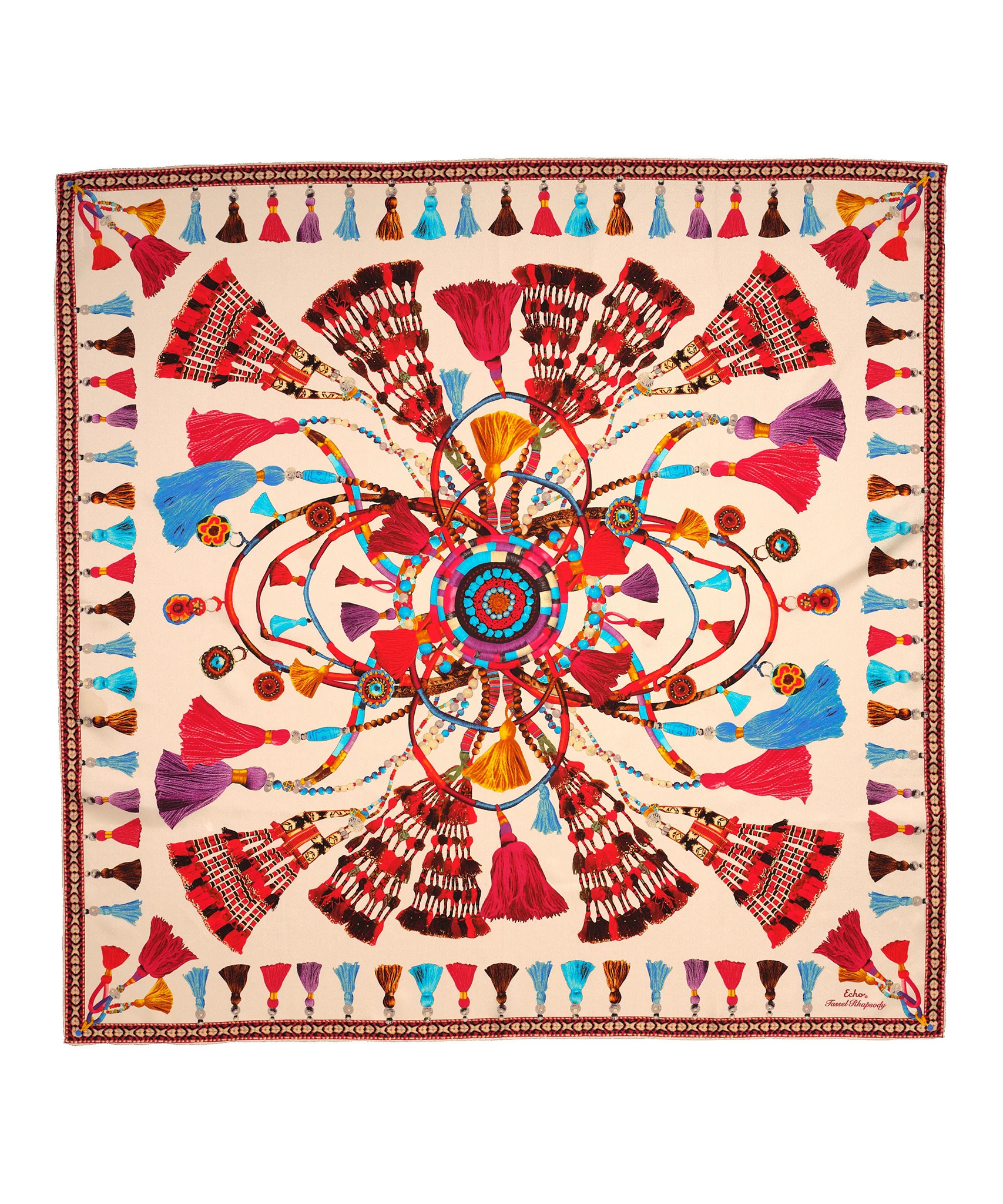 Tassel Rhapsody 35" Silk Square Scarf | Echo New York