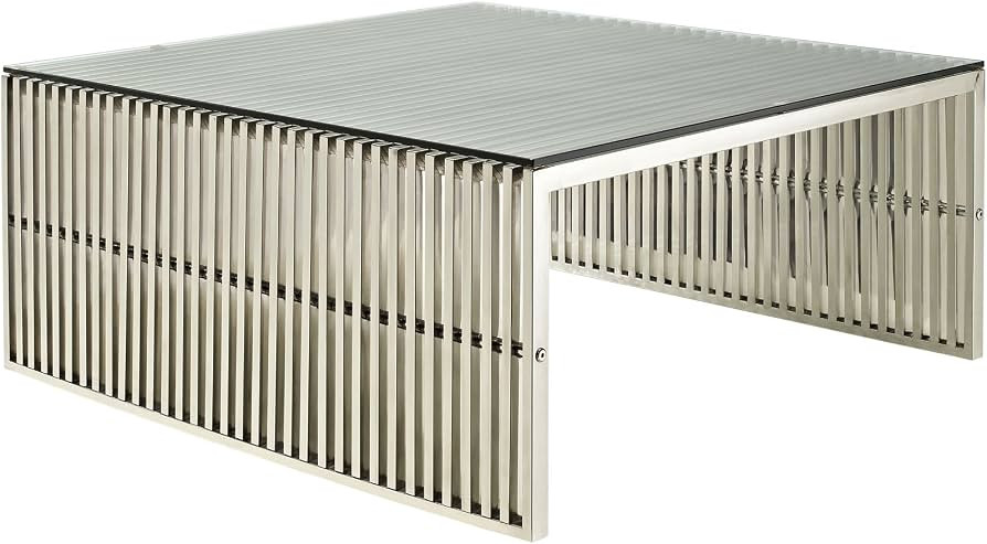 Modway Gridiron Stainless Steel Coffee Table With Tempered Glass Top | Amazon (US)