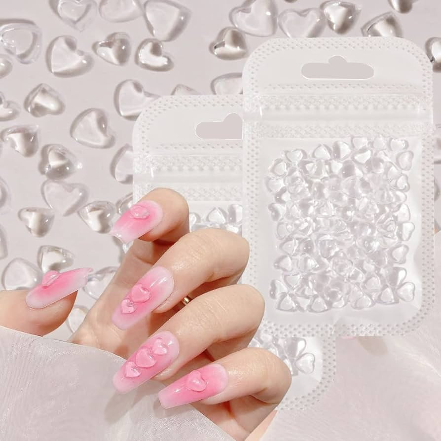 200PCS Clear Heart Nail Art Decals Charms for Nails, Clear 3D Acrylic Heart Nail Charms for Women... | Amazon (US)