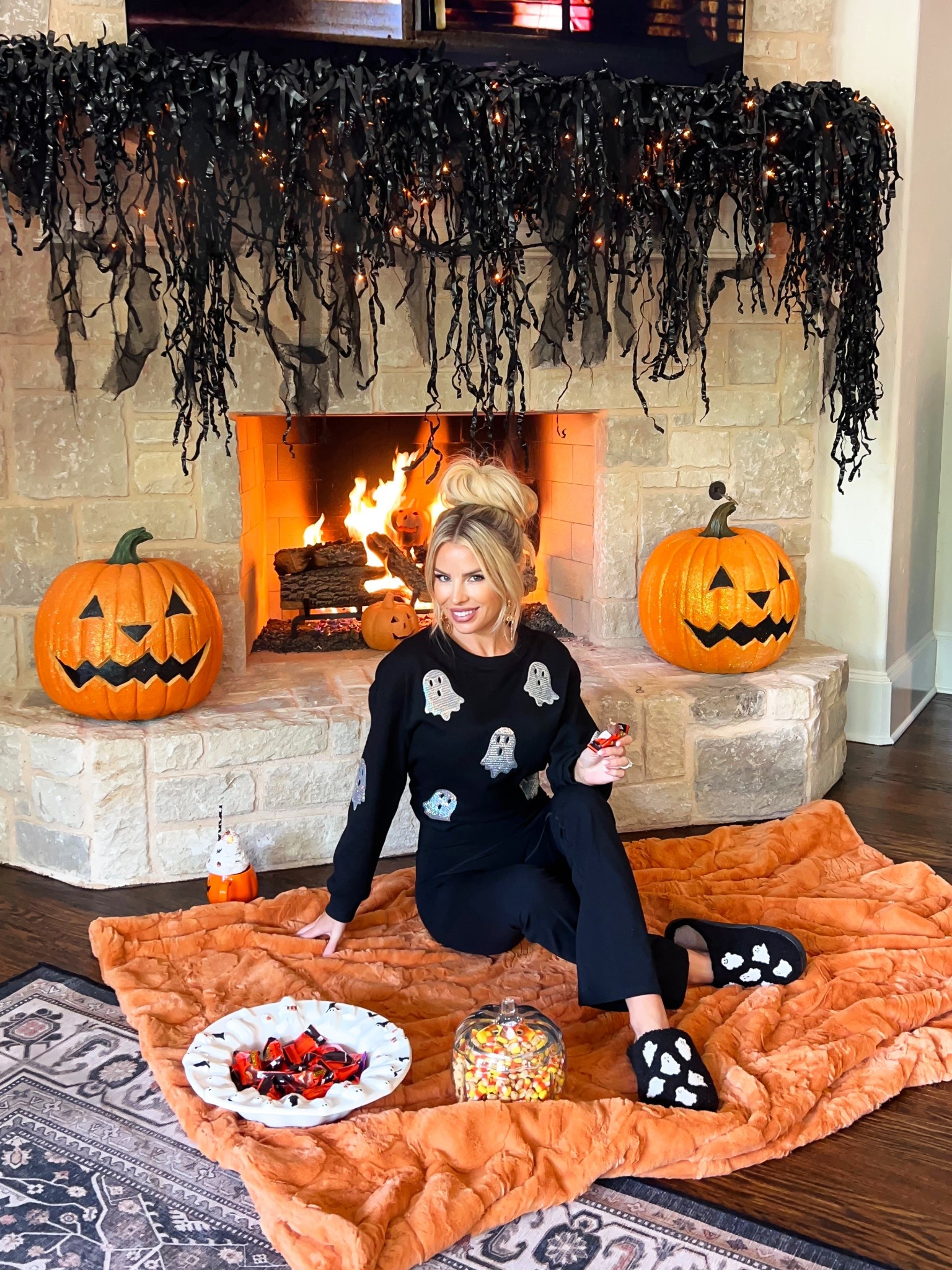 Ghost sweater. Amazon Halloween outfit. House slippers. Halloween decor 