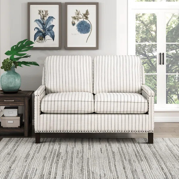 Lenzini 54"W Striped Fabric Track Arm Loveseat | Wayfair North America