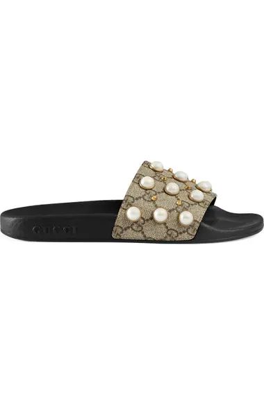 Gucci Pursuit Imitation Pearl Embellished Slide Sandal (Women) | Nordstrom | Nordstrom