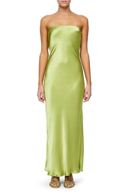 Bec & Bridge Moondance Strapless Satin Maxi Dress in Chartreuse Green at Nordstrom, Size 8 Us | Nordstrom