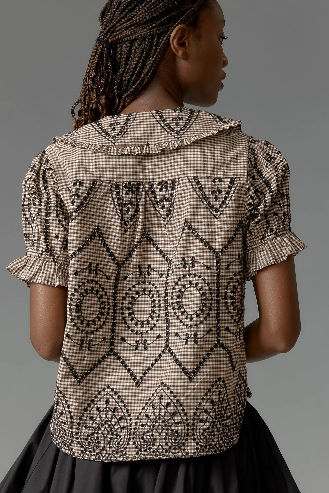 The Keira Collared Button-Front Blouse by Pilcro: Embroidered Gingham Edition | Anthropologie (US)