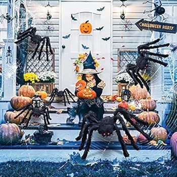 Large Spiders Halloween Giant Spider Decorations with Big Spiders Halloween Fake Scary Spider Web... | Amazon (US)