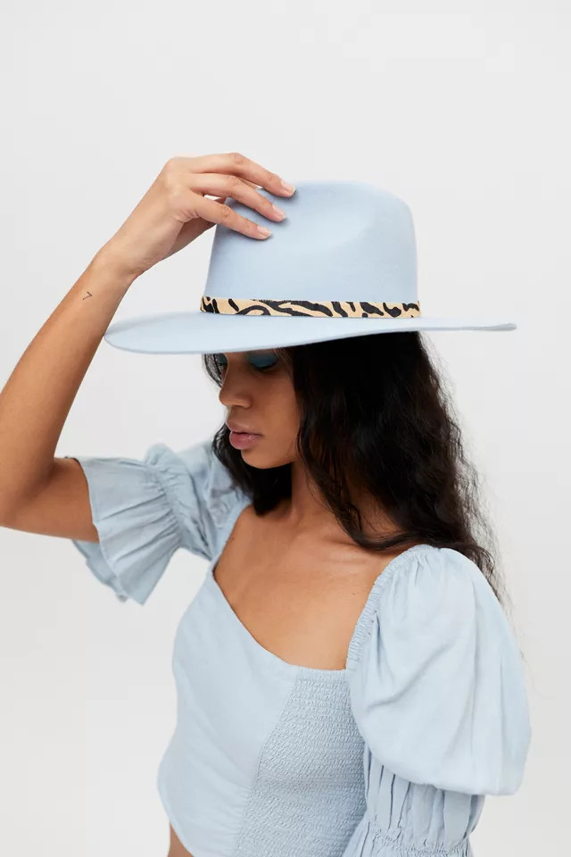 Animal Print Trim Flat Brim Felt Fedora | Urban Outfitters (US and RoW)