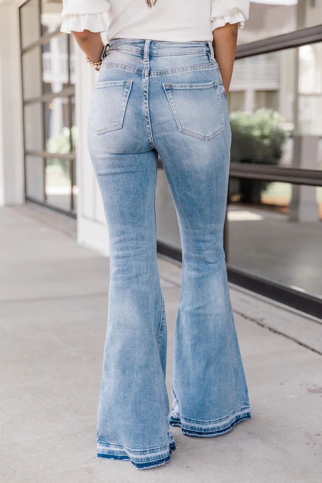 Donna Frayed Hem Medium Wash Flare Jeans | Pink Lily