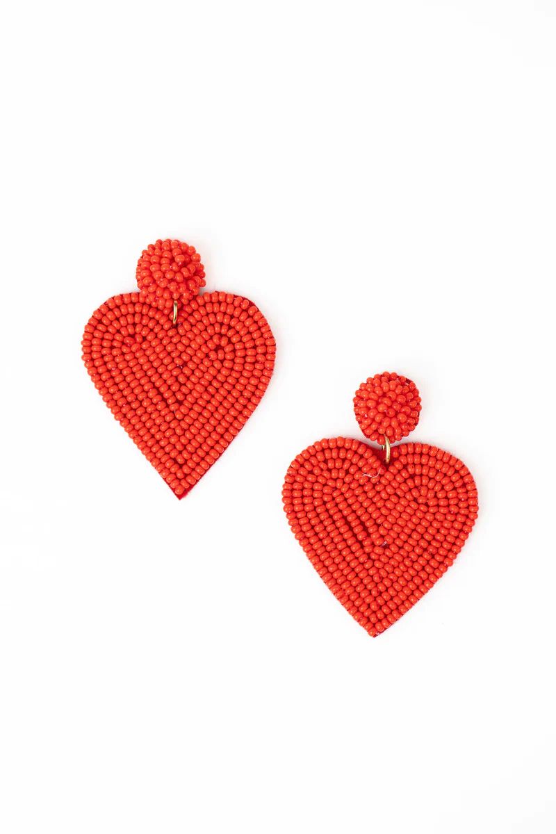 Ruby Beaded Heart Earrings | Avara