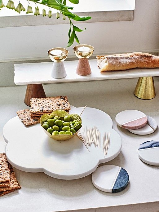 Scalloped Marble Lazy Susan with Bowl | Oliver Bonas (Global)