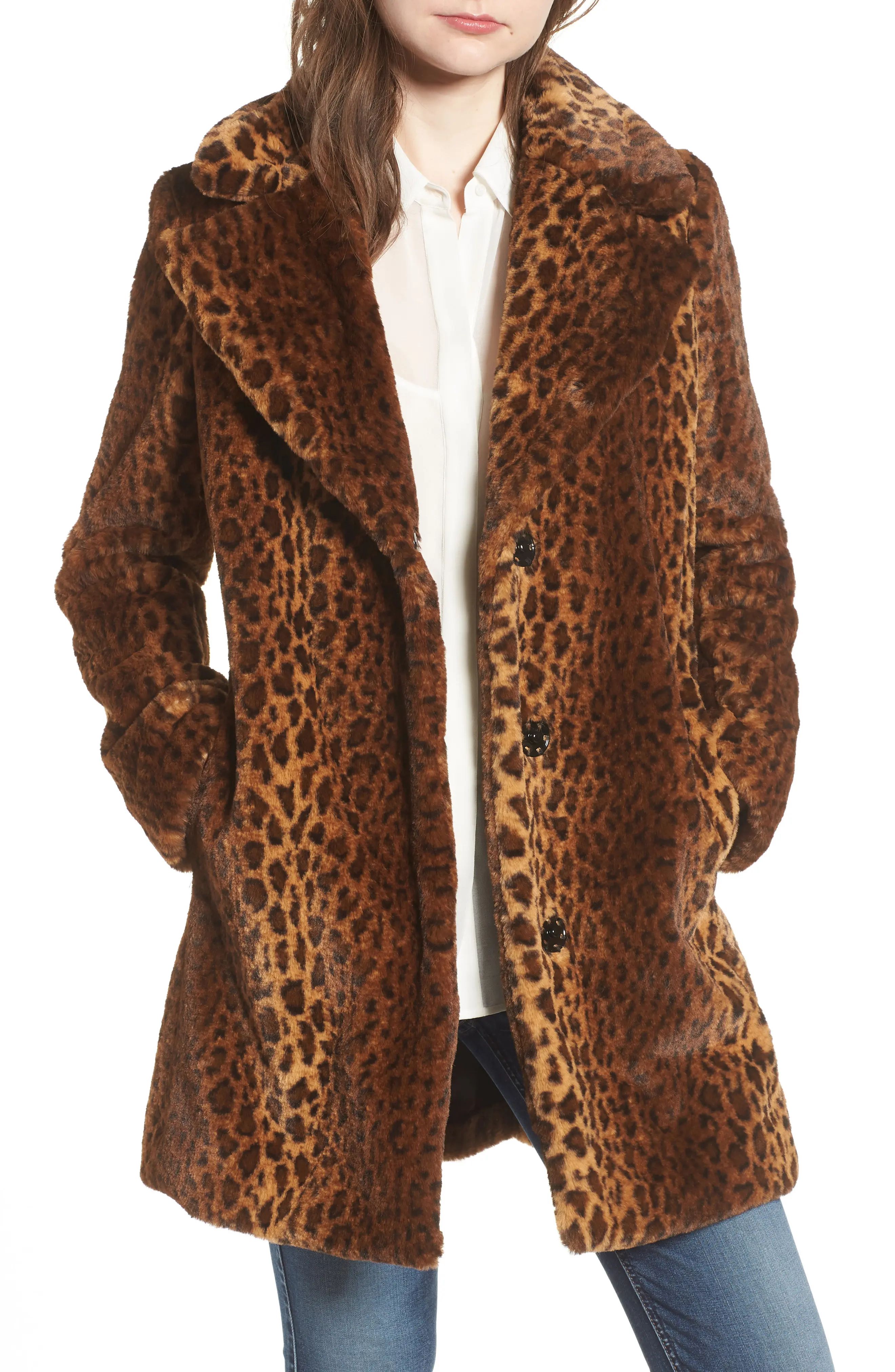 kensie Faux Fur Leopard Print Coat | Nordstrom