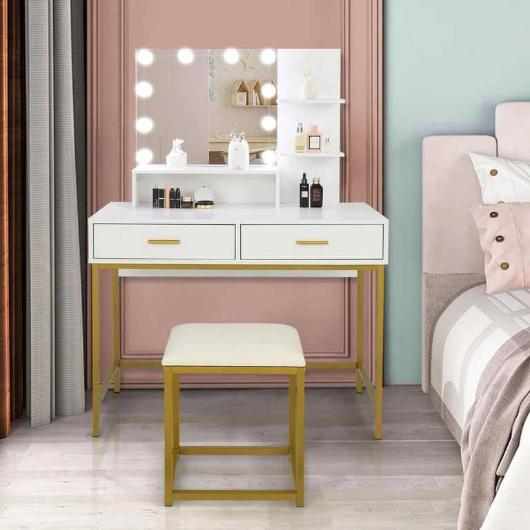 Ktaxon Vanity Table with 3 Color Lighted Mirror, Makeup Vanity Dressing Table with 10 Lights and ... | Walmart (US)